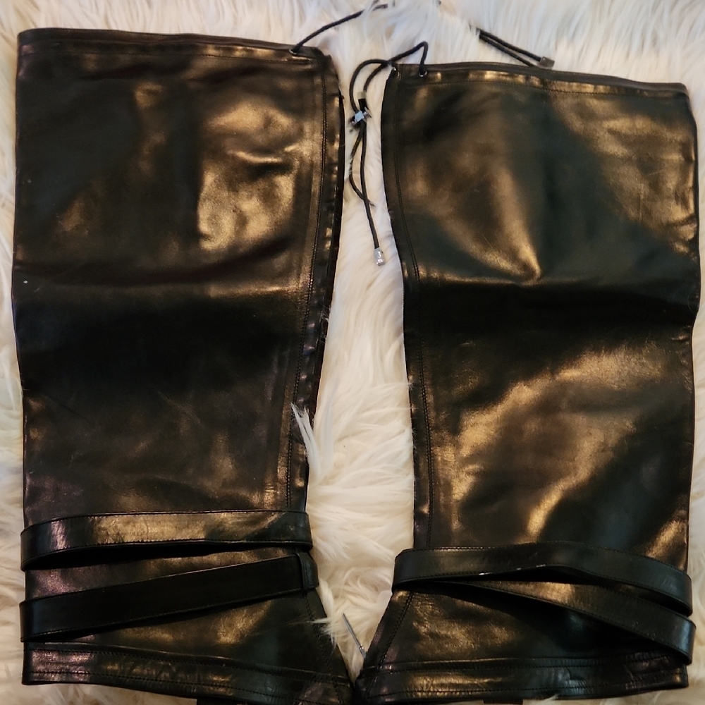 Dior Black Leather Gaiter Chaps 38.5 - Picture 3 of 10